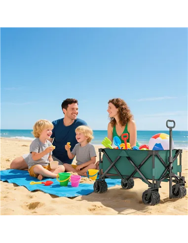 Outsunny 140L Festival Trolley on Wheels, Folding Camping Trolley Cart with Telescopic Handle, Big Wheels for Outdoor Garden Bea