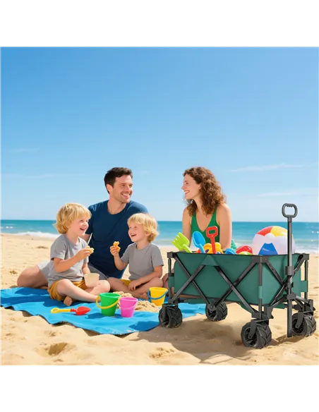 Outsunny 140L Festival Trolley on Wheels, Folding Camping Trolley Cart with Telescopic Handle, Big Wheels for Outdoor Garden Bea