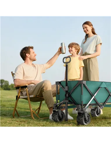 Outsunny 140L Festival Trolley on Wheels, Folding Camping Trolley Cart with Telescopic Handle, Big Wheels for Outdoor Garden Bea