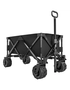 Outsunny Outdoor Folding Garden Trolley on Wheels, Capming Cargo Wagon Cart Trailer w/ Handle, Wheels for Beach Garden, Black