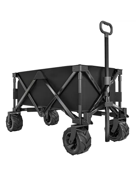 Outsunny Outdoor Folding Garden Trolley on Wheels, Capming Cargo Wagon Cart Trailer w/ Handle, Wheels for Beach Garden, Black
