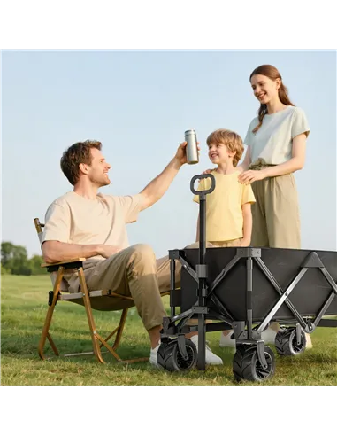 Outsunny Outdoor Folding Garden Trolley on Wheels, Capming Cargo Wagon Cart Trailer w/ Handle, Wheels for Beach Garden, Black