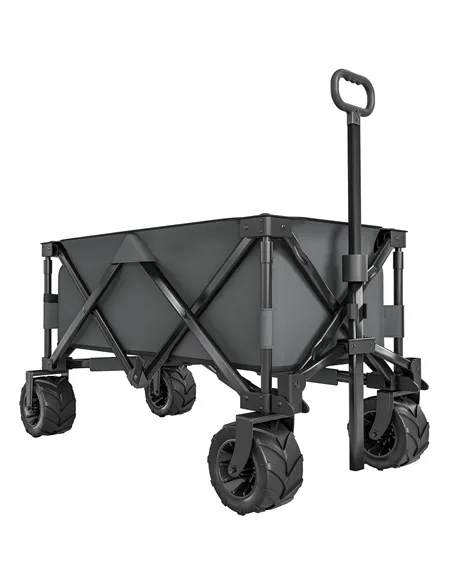 Outsunny Outdoor Pull Along Cart Folding Cargo Wagon Trailer Trolley for Beach Garden with Handle, Anti-Slip Wheel - Dark Grey