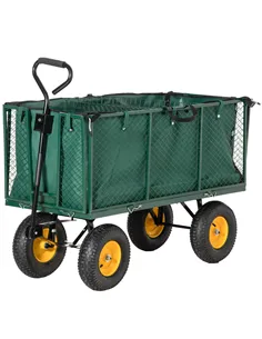 Outsunny Large 4 Wheel Heavy Duty Garden Cart Truck Trolley Wheelbarrow with Handle and Metal Frame - Green
