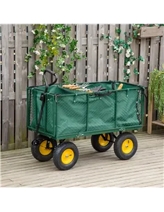Outsunny Large 4 Wheel Heavy Duty Garden Cart Truck Trolley Wheelbarrow with Handle and Metal Frame - Green 2