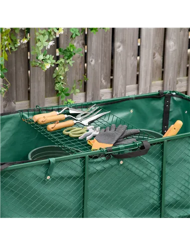 Outsunny Large 4 Wheel Heavy Duty Garden Cart Truck Trolley Wheelbarrow with Handle and Metal Frame - Green