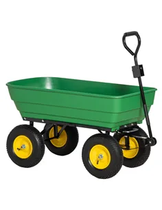 Outsunny 125 Litre Large Garden Cart Heavy Duty 4 Wheel Trolley Dump Wheelbarrow Tipping Truck Trailer - Green