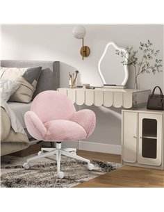 HOMCOM Makeup Vanity Chair, Cute Fluffy Desk Chair with Rolling Wheels for Bedroom Living Room, Pink 2