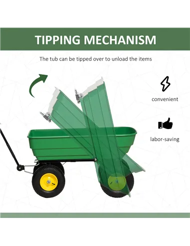 Outsunny 125 Litre Large Garden Cart Heavy Duty 4 Wheel Trolley Dump Wheelbarrow Tipping Truck Trailer - Green
