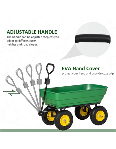 Outsunny 125 Litre Large Garden Cart Heavy Duty 4 Wheel Trolley Dump Wheelbarrow Tipping Truck Trailer - Green