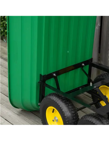 Outsunny 125 Litre Large Garden Cart Heavy Duty 4 Wheel Trolley Dump Wheelbarrow Tipping Truck Trailer - Green