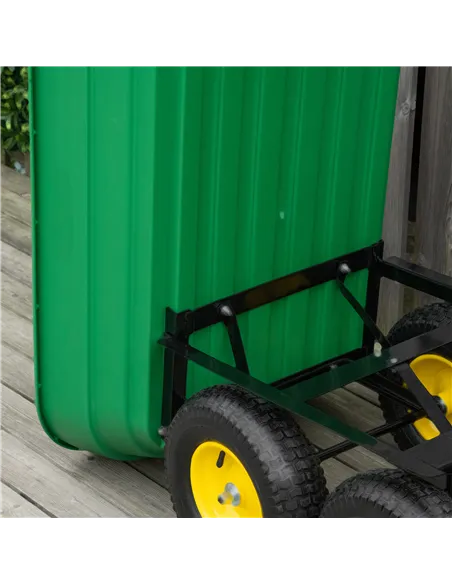 Outsunny 125 Litre Large Garden Cart Heavy Duty 4 Wheel Trolley Dump Wheelbarrow Tipping Truck Trailer - Green