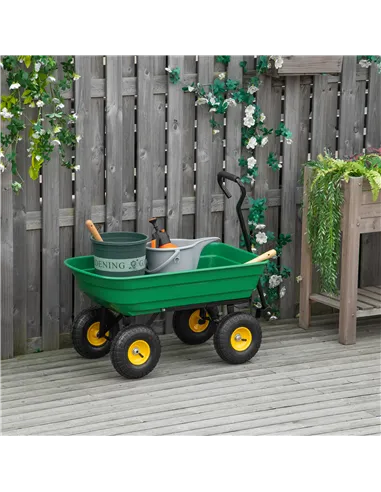 Outsunny 75 Litre Large Garden Cart, Tipping Wheelbarrows Heavy Duty Garden Dump Trolley 200kg Capacity for Festivals, Tools, Pl