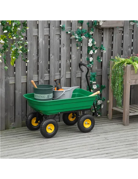 Outsunny 75 Litre Large Garden Cart, Tipping Wheelbarrows Heavy Duty Garden Dump Trolley 200kg Capacity for Festivals, Tools, Pl