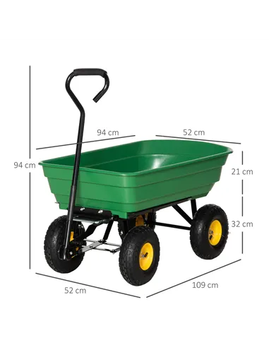 Outsunny 75 Litre Large Garden Cart, Tipping Wheelbarrows Heavy Duty Garden Dump Trolley 200kg Capacity for Festivals, Tools, Pl