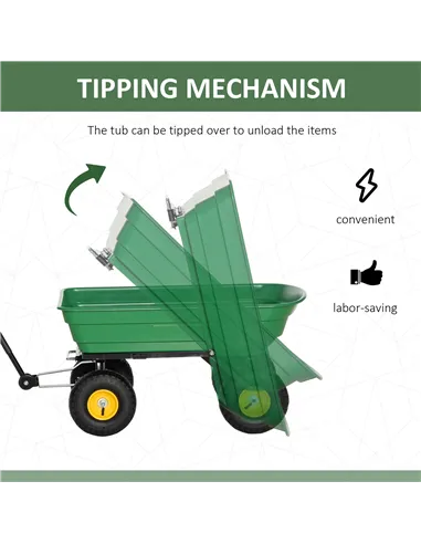 Outsunny 75 Litre Large Garden Cart, Tipping Wheelbarrows Heavy Duty Garden Dump Trolley 200kg Capacity for Festivals, Tools, Pl