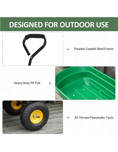 Outsunny 75 Litre Large Garden Cart, Tipping Wheelbarrows Heavy Duty Garden Dump Trolley 200kg Capacity for Festivals, Tools, Pl