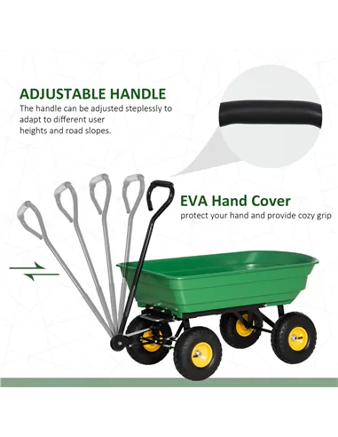 Outsunny 75 Litre Large Garden Cart, Tipping Wheelbarrows Heavy Duty Garden Dump Trolley 200kg Capacity for Festivals, Tools, Pl