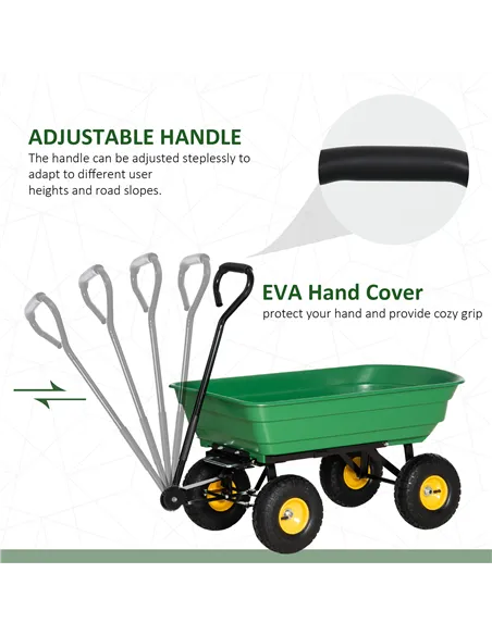 Outsunny 75 Litre Large Garden Cart, Tipping Wheelbarrows Heavy Duty Garden Dump Trolley 200kg Capacity for Festivals, Tools, Pl
