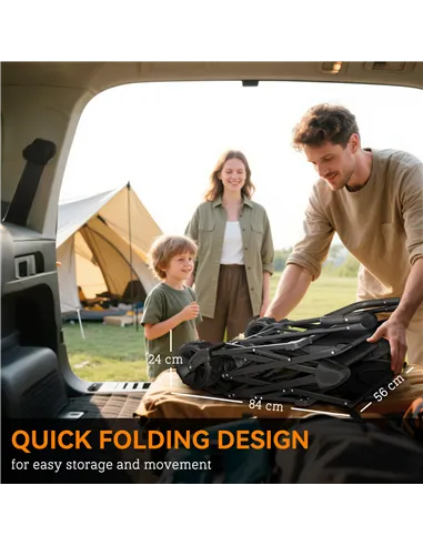 Outsunny Folding Trolley Cart Storage Wagon Beach Trailer 4 Wheels with Handle Overhead Canopy Cart Push Pull for Camping, Black