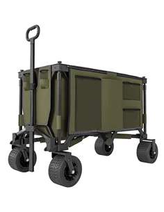 Outsunny Folding Garden Trolley, Cargo Traile on Wheels, Collapsible Camping Trolley, Outdoor Utility Wagon with Steel Frame and