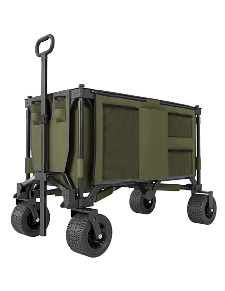 Outsunny Folding Garden Trolley, Cargo Traile on Wheels, Collapsible Camping Trolley, Outdoor Utility Wagon with Steel Frame and
