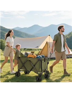 Outsunny Folding Garden Trolley, Cargo Traile on Wheels, Collapsible Camping Trolley, Outdoor Utility Wagon with Steel Frame and 2