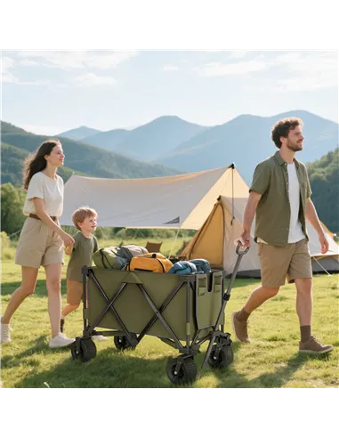 Outsunny Folding Garden Trolley, Cargo Traile on Wheels, Collapsible Camping Trolley, Outdoor Utility Wagon with Steel Frame and
