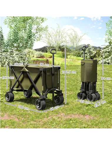 Outsunny Folding Garden Trolley, Cargo Traile on Wheels, Collapsible Camping Trolley, Outdoor Utility Wagon with Steel Frame and