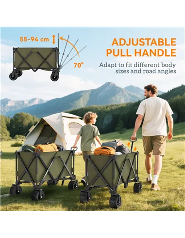 Outsunny Folding Garden Trolley, Cargo Traile on Wheels, Collapsible Camping Trolley, Outdoor Utility Wagon with Steel Frame and