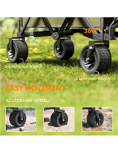 Outsunny Folding Garden Trolley, Cargo Traile on Wheels, Collapsible Camping Trolley, Outdoor Utility Wagon with Steel Frame and