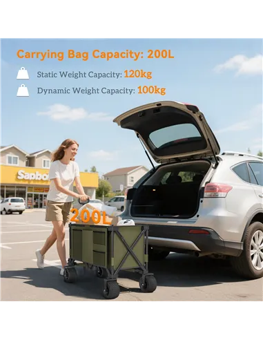 Outsunny Folding Garden Trolley, Cargo Traile on Wheels, Collapsible Camping Trolley, Outdoor Utility Wagon with Steel Frame and