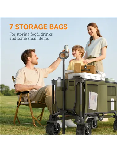 Outsunny Folding Garden Trolley, Cargo Traile on Wheels, Collapsible Camping Trolley, Outdoor Utility Wagon with Steel Frame and