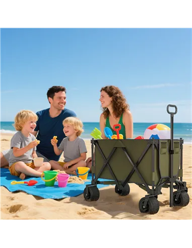 Outsunny Folding Garden Trolley, Cargo Traile on Wheels, Collapsible Camping Trolley, Outdoor Utility Wagon with Steel Frame and