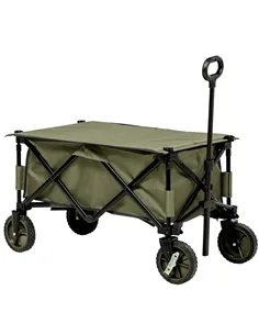 Outsunny Folding Garden Trolley, Cargo Trailer on Wheels, Collapsible Camping Trolley with Folding Board, Outdoor Utility Wagon 