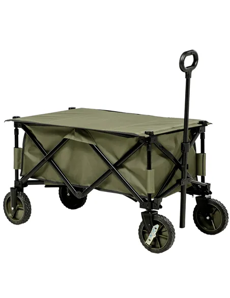 Outsunny Folding Garden Trolley, Cargo Trailer on Wheels, Collapsible Camping Trolley with Folding Board, Outdoor Utility Wagon 