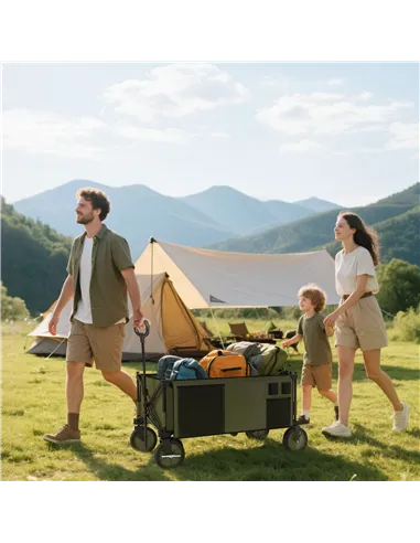 Outsunny Folding Garden Trolley, Cargo Trailer on Wheels, Collapsible Camping Trolley with Folding Board, Outdoor Utility Wagon 