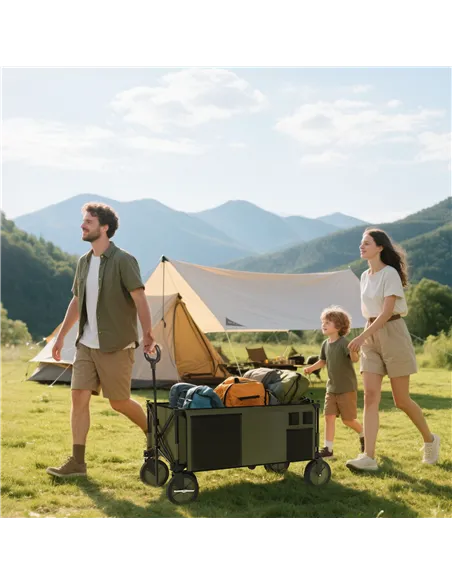 Outsunny Folding Garden Trolley, Cargo Trailer on Wheels, Collapsible Camping Trolley with Folding Board, Outdoor Utility Wagon 