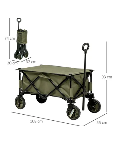 Outsunny Folding Garden Trolley, Cargo Trailer on Wheels, Collapsible Camping Trolley with Folding Board, Outdoor Utility Wagon 