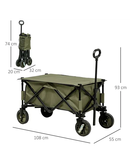 Outsunny Folding Garden Trolley, Cargo Trailer on Wheels, Collapsible Camping Trolley with Folding Board, Outdoor Utility Wagon 