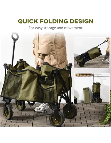 Outsunny Folding Garden Trolley, Cargo Trailer on Wheels, Collapsible Camping Trolley with Folding Board, Outdoor Utility Wagon 