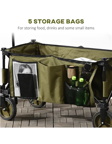 Outsunny Folding Garden Trolley, Cargo Trailer on Wheels, Collapsible Camping Trolley with Folding Board, Outdoor Utility Wagon 