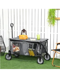 Outsunny Garden Trolley, Cargo Traile on Wheels, Folding Collapsible Camping Trolley, Outdoor Utility Wagon, Dark Grey 2