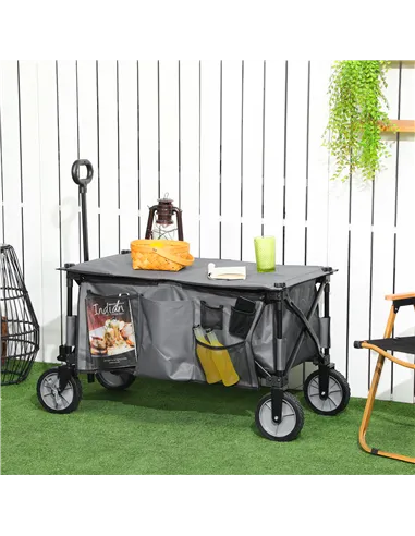 Outsunny Garden Trolley, Cargo Traile on Wheels, Folding Collapsible Camping Trolley, Outdoor Utility Wagon, Dark Grey