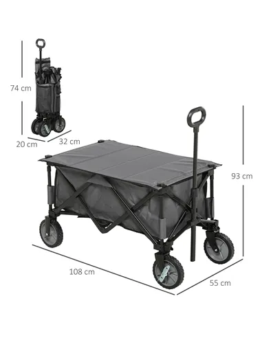 Outsunny Garden Trolley, Cargo Traile on Wheels, Folding Collapsible Camping Trolley, Outdoor Utility Wagon, Dark Grey