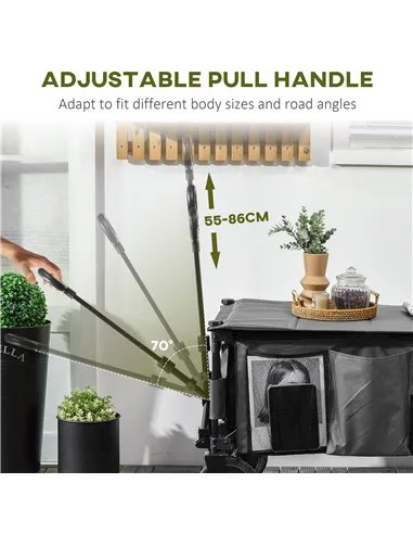 Outsunny Garden Trolley, Cargo Traile on Wheels, Folding Collapsible Camping Trolley, Outdoor Utility Wagon, Dark Grey