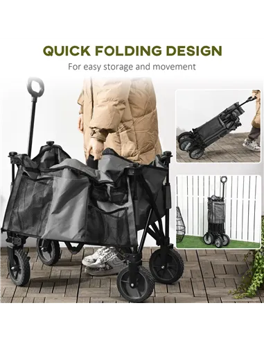 Outsunny Garden Trolley, Cargo Traile on Wheels, Folding Collapsible Camping Trolley, Outdoor Utility Wagon, Dark Grey