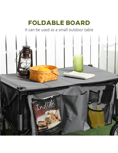 Outsunny Garden Trolley, Cargo Traile on Wheels, Folding Collapsible Camping Trolley, Outdoor Utility Wagon, Dark Grey