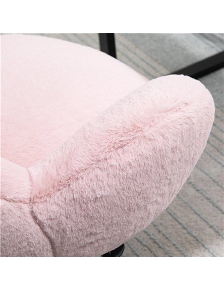 HOMCOM Makeup Vanity Chair, Cute Fluffy Desk Chair with Rolling Wheels for Bedroom Living Room, Pink