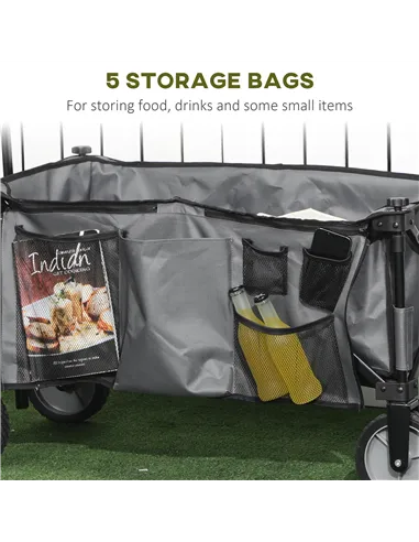 Outsunny Garden Trolley, Cargo Traile on Wheels, Folding Collapsible Camping Trolley, Outdoor Utility Wagon, Dark Grey